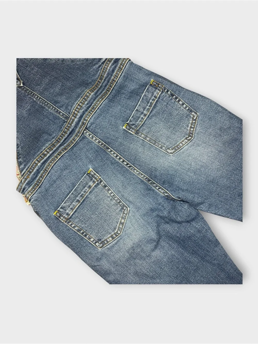 Mini Boden Rainbow Chest Embroidered Dark Wash Denim Overalls